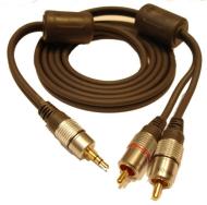 3.5mm Earphone Jack Plug to 2 x RCA Phono- 1.5 Metre Cable. High Quality, Gold Contacts. Suitable for connecting MP3 players/iPods to Stereo Systems