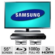 Samsung - 55" Class (54-5/8" Diag.) - LED - 1080p - 120Hz - 3D - HDTV Bundle UN55EH6070FXZA