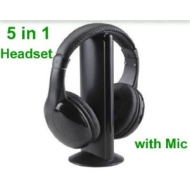 5 in 1 WIRELESS CORDLESS RF HEADPHONES HEADSET WITH MIC EARPHONE MICROPHONE DVD