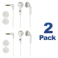 2 Pack Color Tunes White IN-EAR Headphones with Ear Cushions for all iPod & MP3 Players