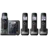 Panasonic DECT 6.0 Plus Cordless Phone System (KX-TG7644M) with Answering Machine, 4 Handset - Black