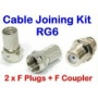 Xxion Pro - Ultra Low Loss Coaxial Cable Repair or Jointing Kit - 2 x F Plugs plus F - F Coupler - Suitable for 6.5mm - 7mm diameter Cables RG6, CT10