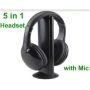 5 in 1 WIRELESS CORDLESS RF HEADPHONES HEADSET WITH MIC EARPHONE MICROPHONE DVD