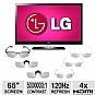 LG 65LW6500 65in FHD 120Hz Passive 3D LED Plus TV and LG AG-F216 Cinema 6 3D Glasses Family Multi Pack Bundle