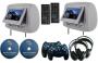 New Pair GRAY Headrest with 7" DVD USB SD VIDEO Monitors Wireless Game Car Package