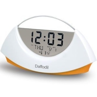 Daffodil AMC530O Stylish Highly Legible LCD Digital Alarm Clock with Calendar and Thermometer - White with Orange Base