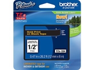 Brother&reg; TZe-334 P-Touch&reg; Label Tape, 1/2&quot; Gold on Black