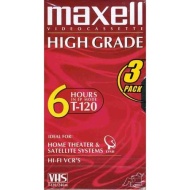 Maxell 224930/224939 Premium High Grade VHS Video Tapes, 6 Hours, 3pk