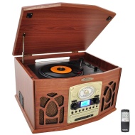 Pyle Home PTCDS7UIW Retro Vintage Turntable with CD/MP3/Casette/Radio/USB/SD, Aux-In and Vinyl-to-MP3 Encoding (Wood Finish)