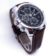 Flylink 16GB HD 1080P Night Vision Hidden Waterproof Watch Camera With Brown strap and Black dial