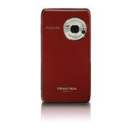 Praktica DMMC-10 Full HD-Videokamera (1080p, mit Fotofunktion (5,0 Mega Pixel), 8,9 cm (3,5Zoll) Display) mit eingebautem Projektor, rot inkl. Tasche