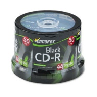 CD-R Discs, 700MB/80min, 48x, Spindle, Black, 50/Pack