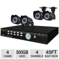 Night Owl 4BL-45GB-R-RB Video Security System - 4 Cameras, 4-Channel H.264 DVR, 500GB, D1 Recording, Night Vision Up to 45 Feet (Refurbished) &nbsp;4BL-45G