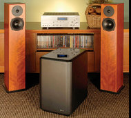 Totem Acoustic Sttaf Loudspeakers, Outlaw Audio LFM-2 Subwoofer, and Outlaw Audio RR2150 Stereo Receiver