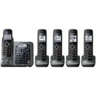 Panasonic KX-TG7645M DECT 6.0 Link-to-Cell via Bluetooth Cordless Phone with Answering System, Metallic Gray, 5 Handsets