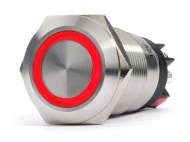 Silver Metal Stainless Steel Red LED Illuminated Momentary Pushbutton Switch 22mm