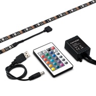 kwmobile&reg; Tira de LED RGB con cable USB para luminaci&oacute;n de fondo para TV, 2x50cm, iluminaci&oacute;n de fondo en negro, tiras autoadhesivas LED con mando a d