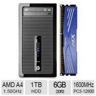 HP ProDesk 405 Desktop PC and ADATA XPG V1 4GB Desktop Memory Bundle - AMD Quad-Core A4-5000 1.50GHz, 2GB Memory + 4GB Memory, 1TB HDD, DVDRW, 3yr War