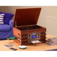 EDINBURGH NOSTALGIA RETRO 5-IN-1 MUSIC SYSTEM WITH CD BURNER/ Vinyl to CD, CD to CD, Cassette to CD, Radio to CD &amp; Aux to CD! (Record your CD&#039;s and vi
