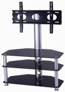 MountRight TV Stands UMount Support TV type cantilever pour &eacute;cran LED, LCD et plasma jusqu&#039;&agrave; 50&quot; Verre noir/pieds argent&eacute;s