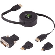 ReTrak ETCABLEHDM Retractable Standard HDMI Cable with Mini, Micro and DVI Adapters, 5&#039;