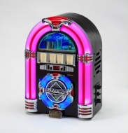 Mini Jukebox with CD Player, USB Socket and 7 colour changing LCD lights in Dark wood