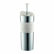 Bodum Insulated Stainless-Steel Travel French Press Coffee and Tea Mug, 0.45-Liter, 15-Ounce, White