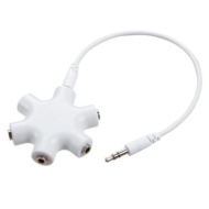 Insten White 5 Ports Round Headset Headphone Earphone Splitter 3.5mm Cap Plug