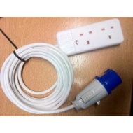 5m IP44 blue commando plug to twin UK 13A Heavy duty Sockets. Fly lead converter ideal for use in computer enviroments, industrial, camping etc