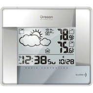 Oregon Scientific BAR386A-S Wireless Weather Forecaster with Temperature Display and Self-Setting Atomic Clock, Silver