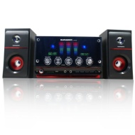 DR-S30 DURHERM 2.1 Channel Glass Surface LED Equalizer USB SD MP3 Audio Inputs Home Audio Woofer Speaker System w/ Wireless Remote