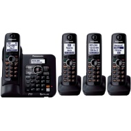 Panasonic KX-TG6644B DECT 6.0 Cordless Phone with Answering System, Black, 4 Handsets