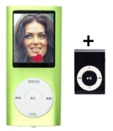 MP4 Player Portabel - bis zu 16 GB durch microSD Speicherkarte - GR&Uuml;N - MP3 AMV, FM Radio, E-Book, integrierter Lautsprecher + Mini Clip MP3 Player Gr