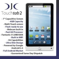 DJC TOUCHTAB2 PC TABLET - 7&quot; CAPACITIVE MULTI-TOUCH SCREEN - 4GB CAPACITY - 512MB RAM - 1GHz CORTEX A8 PROCESSOR - WIFI - GOOGLE ANDROID 2.3 - FLASH 1