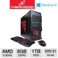 CyberPowerPC GU6027 Gaming PC - ATX, AMD FX 6100 3.3GHz, 8GB DDR3, 1TB HDD, DVDRW, 1GB NVIDIA GeForce GT 610, Keyboard/Mouse, Windows 8.1 64-bit &nbsp;GU60