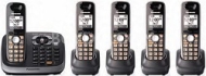 Panasonic KX-TG6545B 1.9 GHz Digital DECT 6.0 5X Handsets Cordless Phones Integrated Answering Machine