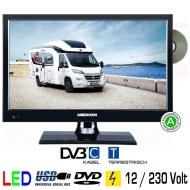 LED TV Backlight 15.6&quot; Zoll 39,6cm Fernseher DVD DVB-C + T 230V USB HDMI 12 Volt f&uuml;r Womo Caravan Wohnwagen Boot usw.
