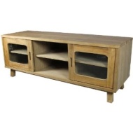 Solid Oak Plasma TV Stand Unit with Sliding Glass Doors - Suitable for TVs upto 50&quot;