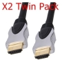 World of Data® - 2 x 1m HDMI Cable (Twin Pack) - Professional Quality / 1080p (Full HD) / v1.3 (The Latest) / Audio & Video / 24k gold Plated / Stylis