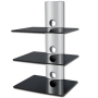 Designer Habitat - 3 x Floating Black Glass Shelves Mount Bracket for DVD/Blu-Ray Player, Satellite/Cable Box, Games Console