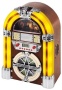 iTek Mini Jukebox (2 year Guarantee) Table Top - CD Player - AM & FM Radio - Colour Changing Tube Lights - Mains Electric - Real Wood Veneer - Light H