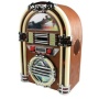 CD Mini Jukebox Home Audio System with AM & FM Radio (with moving lights) Retro Table Top 40 cm tall - by BXL - Light wood colour (UK Plug Model)