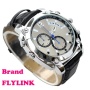 Flylink 2014 Newest 8GB Real HD 1080P Waterproof DV DVR Mini Watch With Camera Function Black Strap And Silver Dial