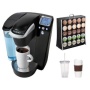 Keurig K75 Platinum Brewing System w/ Bonus 12 K-cups and Water Filer Kit -B70 (Platinum Black) + Brick Wall 50 Capacity + Coffee Mug & Iced Beverage