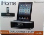 iHome iDL95 Silver Dual Charging Stereo FM Clock Radio with Lightning Dock & USB Charge / Play for iPad, iPhone, iPod