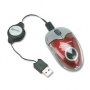 INNOVERA Optical Mini Wired Mouse w/Retractable USB Cable, 2-Button/Scroll, Red