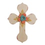 Wilco Imports Green Wooden Wall Cross with a Rust Brown Metal Flower and a Pure White Pearl Center, 12-1/4-Inch by 1-1/2-Inch by 18-1/4-Inch